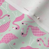 Tropical flamingo birds in soft pastel mint and pink multi directional
