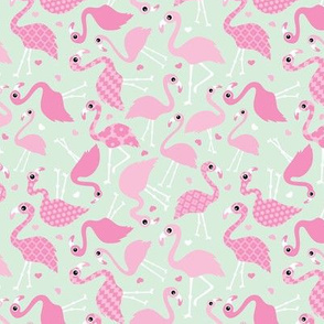 Tropical flamingo birds in soft pastel mint and pink multi directional