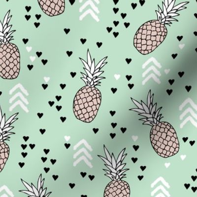 Tropical mint green and beige pineapple summer fruit geometric arrow pattern print