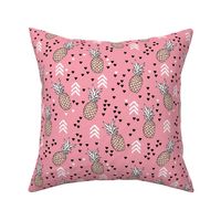 Tropical pink and soft coral pineapple summer fruit geometric arrow pattern print