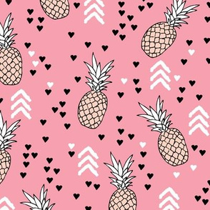 Tropical pink and soft coral pineapple summer fruit geometric arrow pattern print