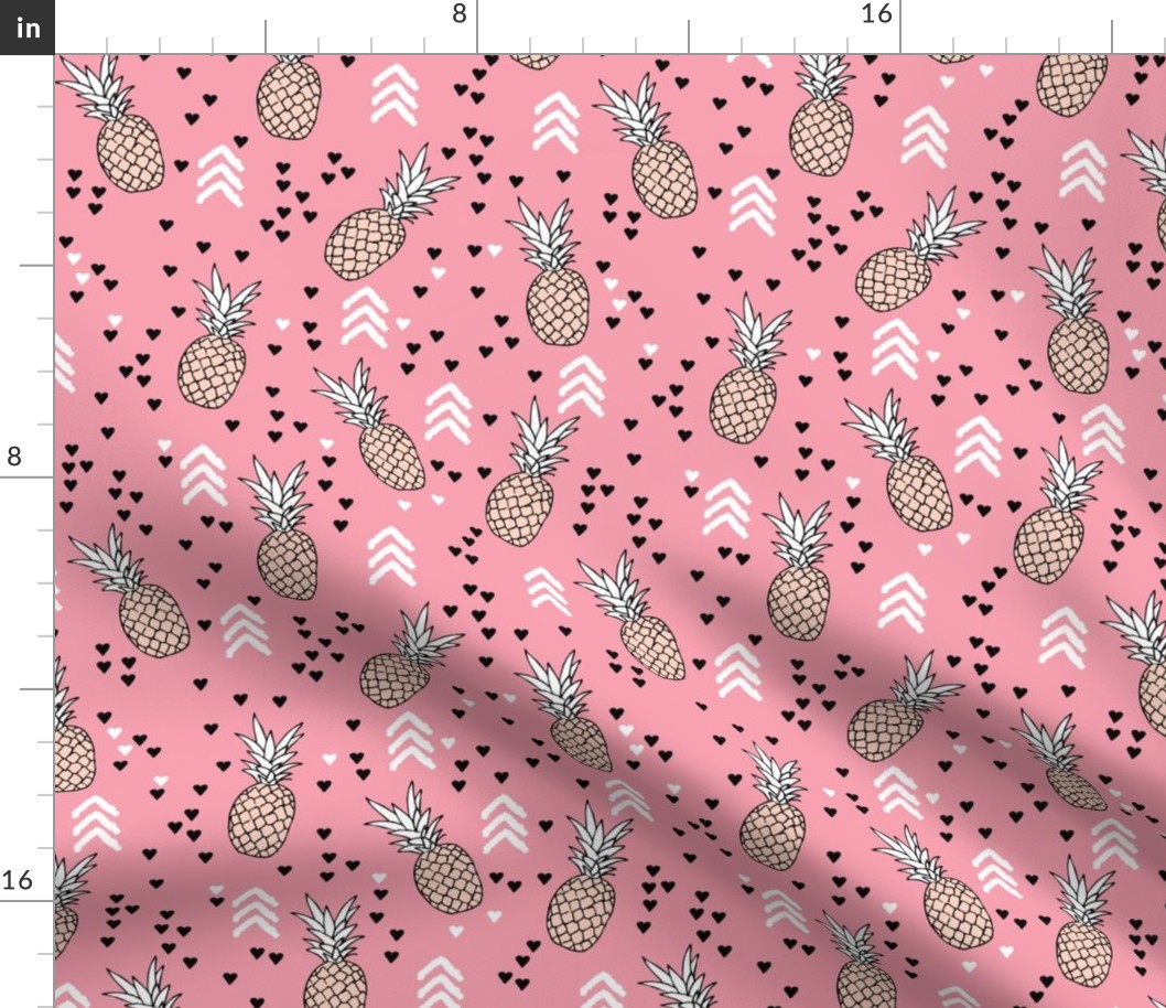 Tropical pink and soft coral pineapple summer fruit geometric arrow pattern print