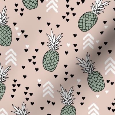 Tropical pastel beige and green pineapple summer fruit geometric arrow pattern print