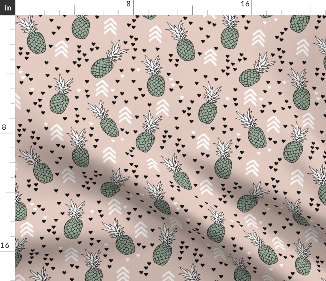 Tropical pastel beige and green pineapple summer fruit geometric arrow pattern print