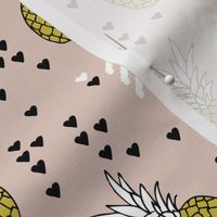 Tropical pastel beige and mustard yellow pineapple summer fruit geometric arrow pattern print