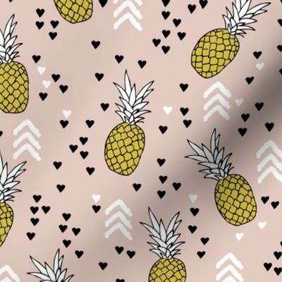 Tropical pastel beige and mustard yellow pineapple summer fruit geometric arrow pattern print