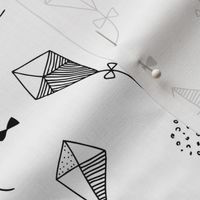 Trendy geometric kites scandinavian style kite illustration fabric for kids black and white gender neutral Large