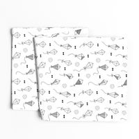 Trendy geometric kites scandinavian style kite illustration fabric for kids black and white gender neutral Large