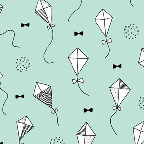 Trendy geometric kites scandinavian style kite illustration fabric for kids black and white mint gender neutral Large