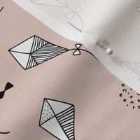 Trendy geometric kites scandinavian style kite illustration fabric for kids black and white pastel beige gender neutral Large