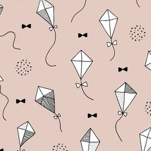 Trendy geometric kites scandinavian style kite illustration fabric for kids black and white pastel beige gender neutral Large