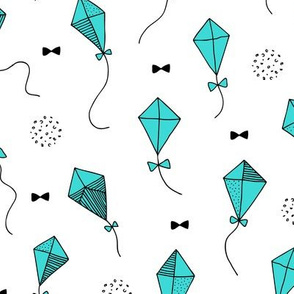Trendy geometric kites scandinavian style kite illustration fabric for kids black and white pastel blue Large