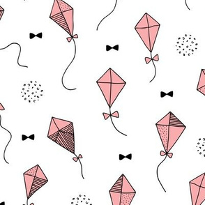 Trendy geometric kites scandinavian style kite illustration fabric for kids black and white pastel pink Large