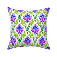 Damask in green, blue, purple