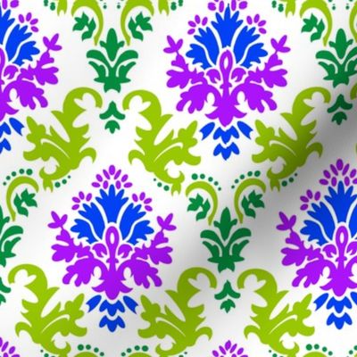 Damask in green, blue, purple