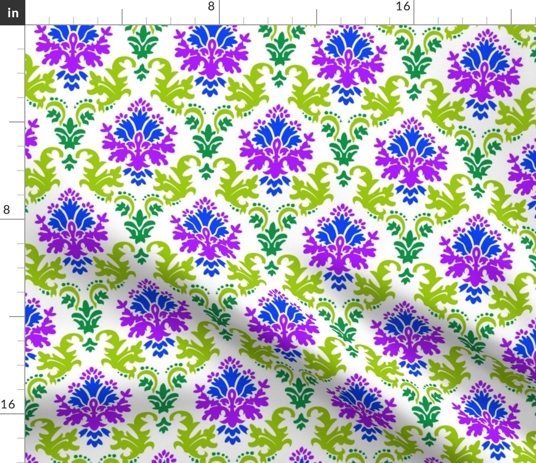 Damask in green, blue, purple