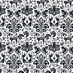 Damask Cats Reverse - BLACK