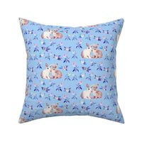 Bunnies in Love Garden, Blue Floral