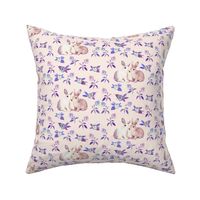 Bunnies in Love Garden, Soft Pink Blue Floral