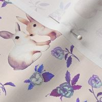 Bunnies in Love Garden, Soft Pink Blue Floral