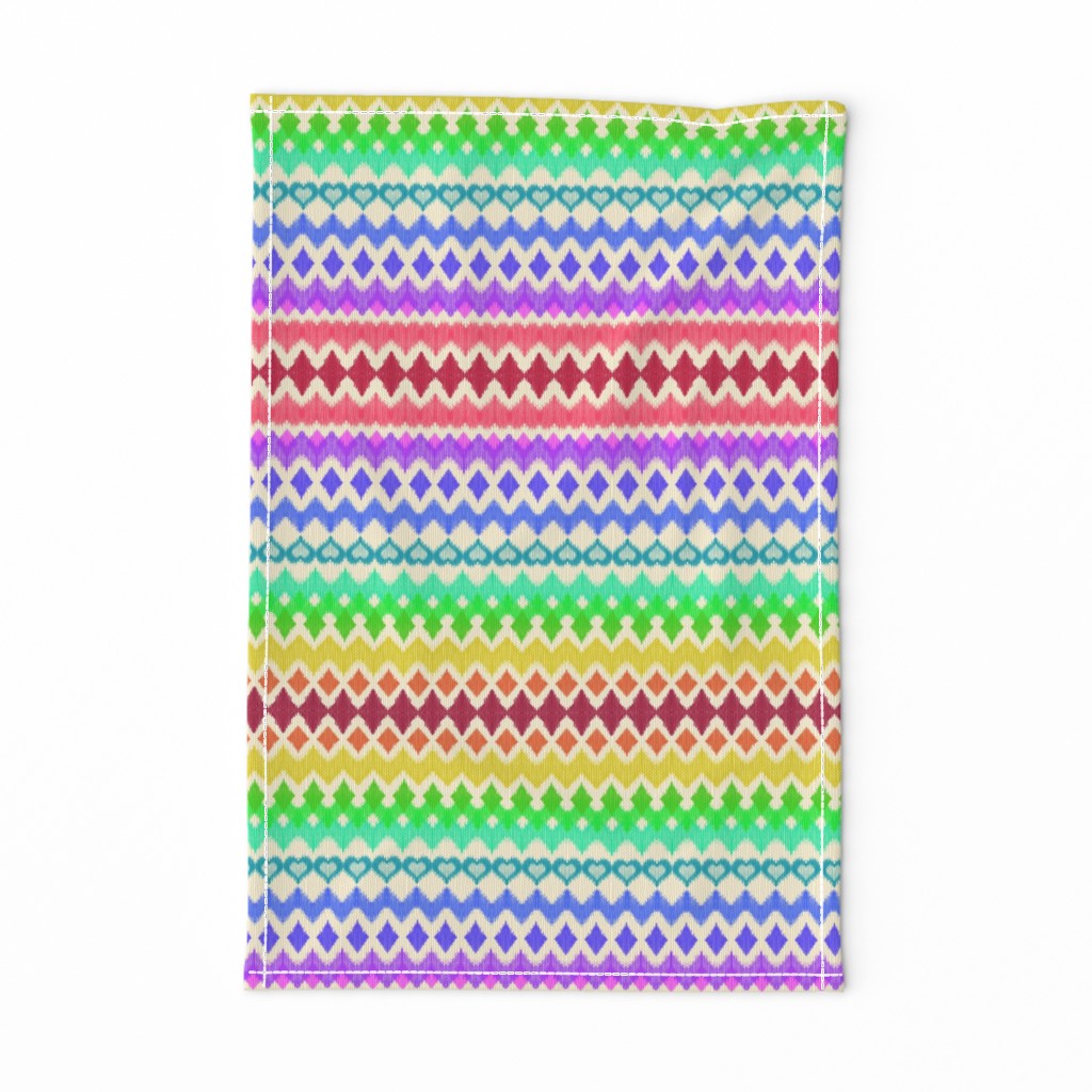 Rainbow Ikat with Hearts on cream