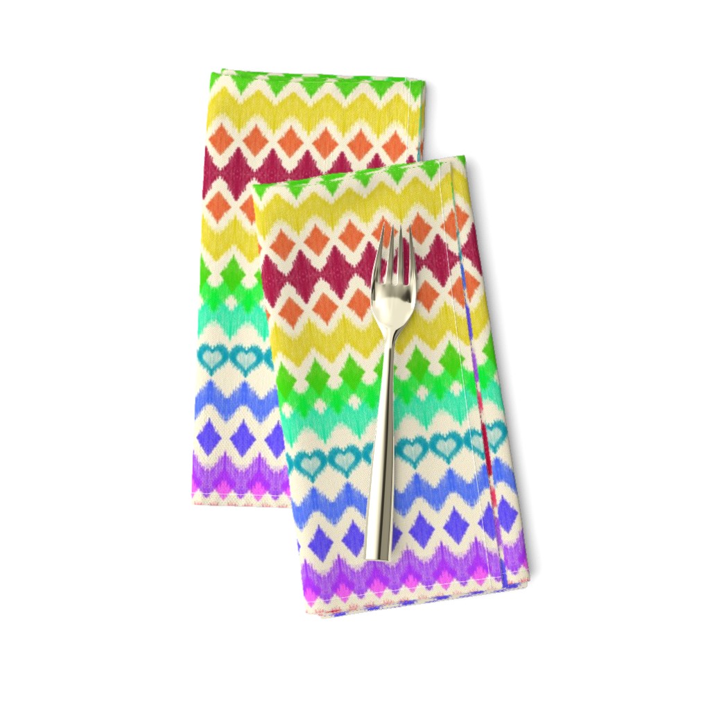 Rainbow Ikat with Hearts on cream