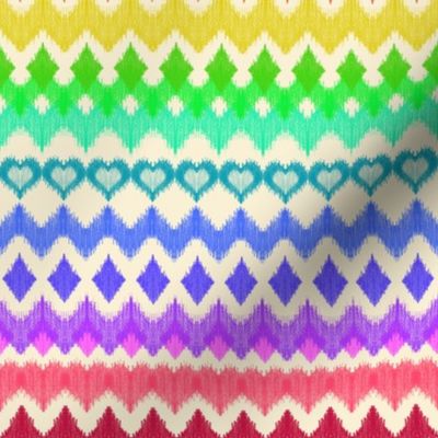 Rainbow Ikat with Hearts on cream