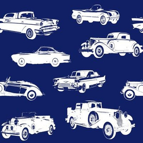Vintage Cars on Dark Blue // Large (4")
