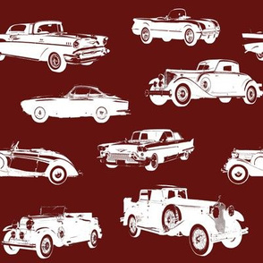 Vintage Cars on Maroon // Large (4")