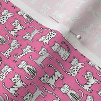 Cats Black&White with Stripes Dark Pink Tiny Small