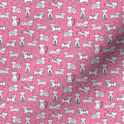 Cats Black&White with Stripes Dark Pink Tiny Small