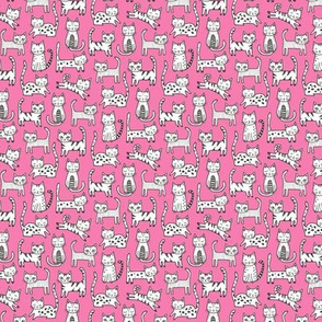 Cats Black&White with Stripes Dark Pink Tiny Small