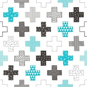 Crosses Plus Sign Black&White and  Aqua Blue