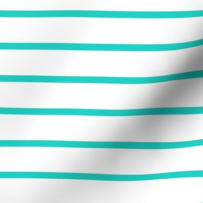 Thin Stripes Turquoise on White Horizontal