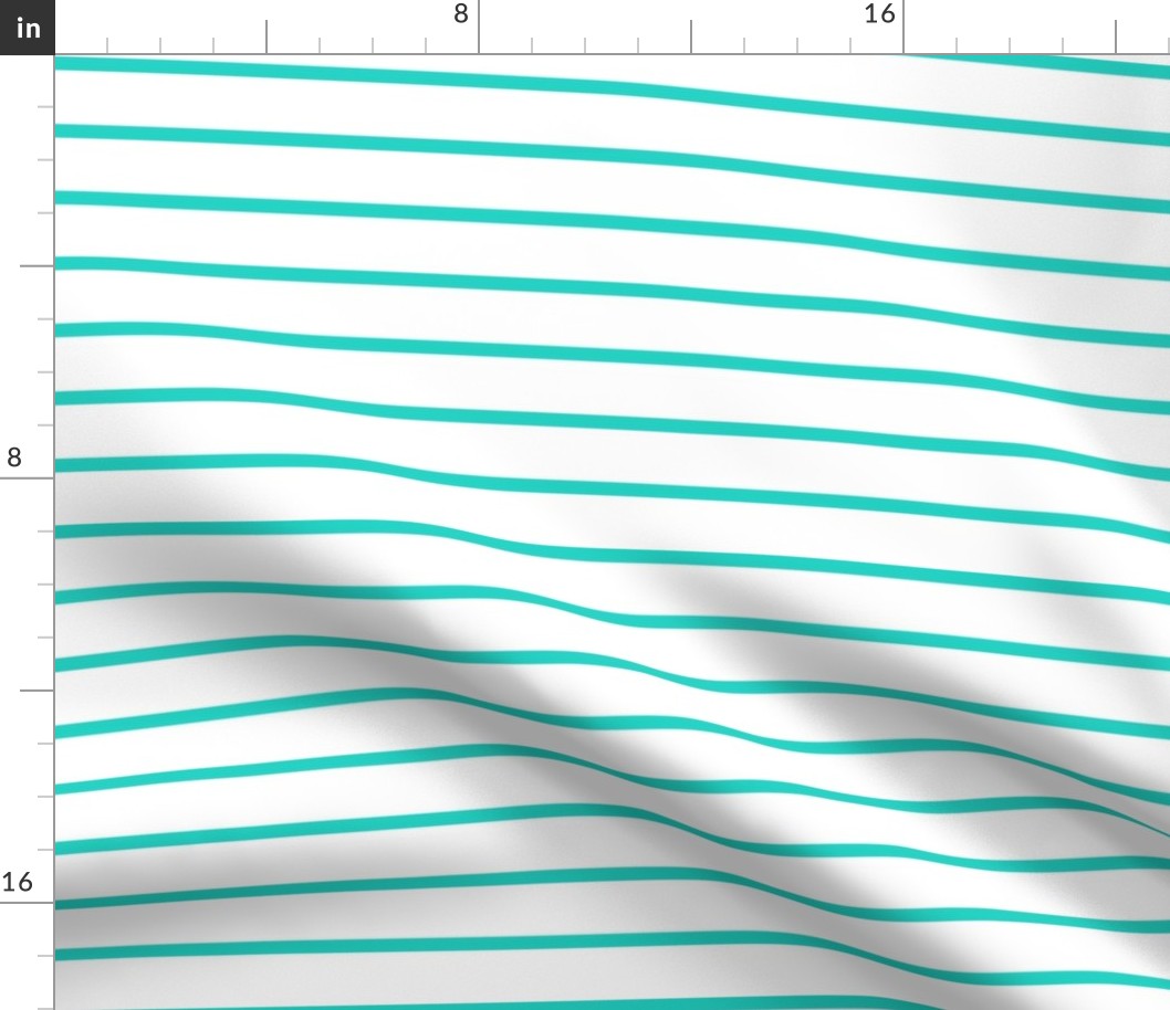 Thin Stripes Turquoise on White Horizontal