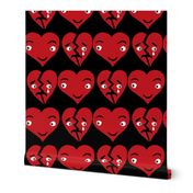 block print hearts, red white black, large scale