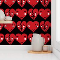 block print hearts, red white black, large scale