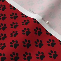 Half Inch Black Paw Prints on Dark Red