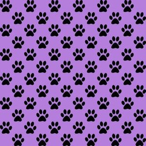 Half Inch Black Paw Prints on Lavender Purple