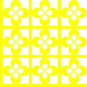 Yellow Geometric Floral on White