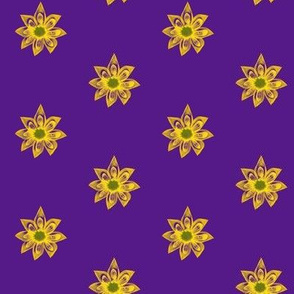 Golden Star Flowers on Purple - Small Scale