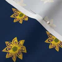 Golden Star Flowers on Night Sky Navy