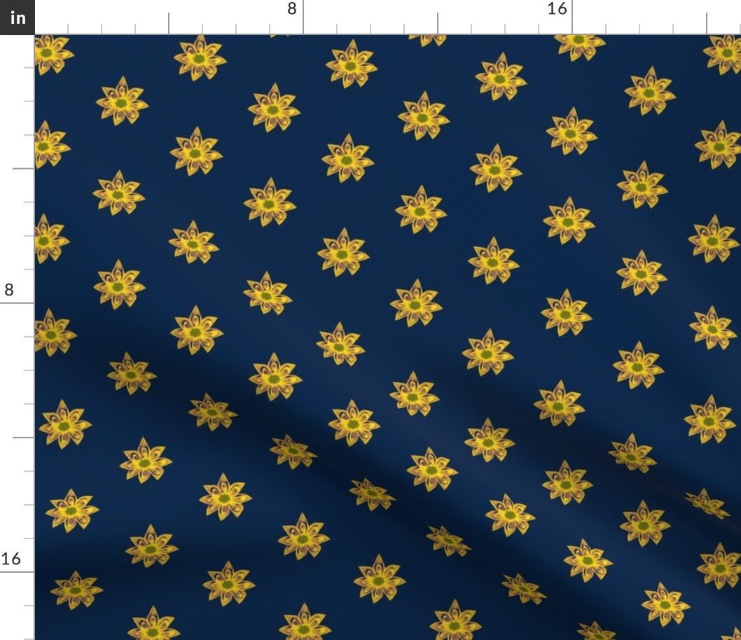 Golden Star Flowers on Night Sky Navy