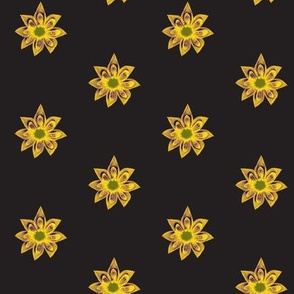 Golden Star Flowers on a Bed of Deep Black