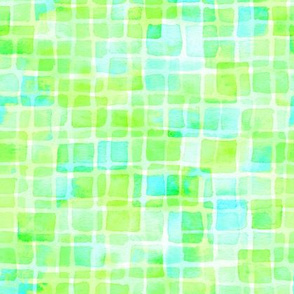 double watercolor squares - bright lime and aqua