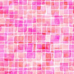 double watercolor squares - magenta, coral  and red