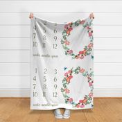 54" X 36" - milestone blanket baby floral wreath baby blanket photo prop new baby gift calendar