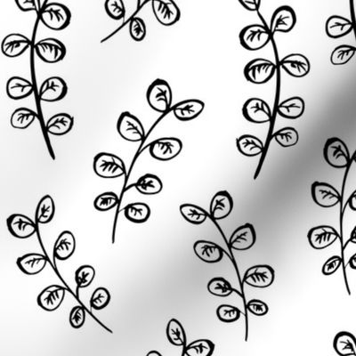 Brush Pen Leaves (Black on White)