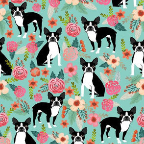 boston terrier sweet vintage florals flowers dog pet design mint girls spring dog