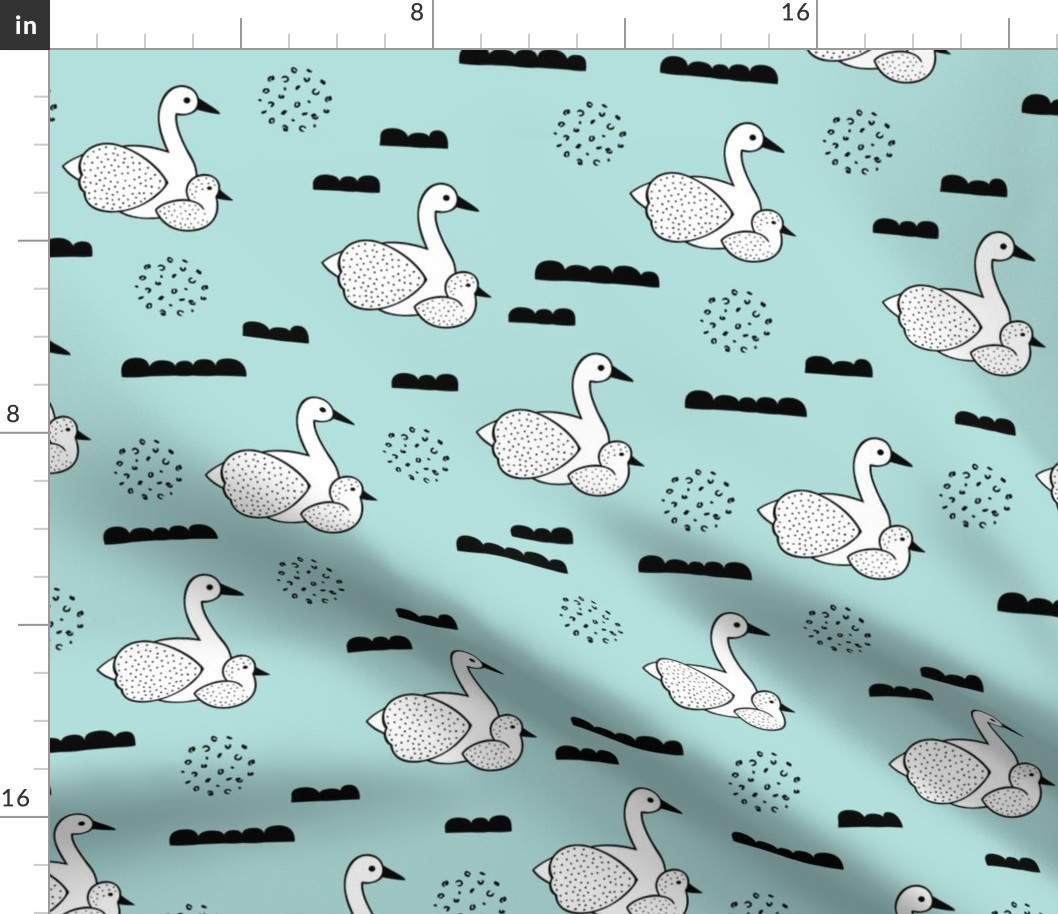 Geometric Scandinavian style spring swan birds mother and baby blue Large